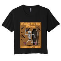 Wake Me Up When Summer Ends Funny Skeleton Running Halloween Crop Top