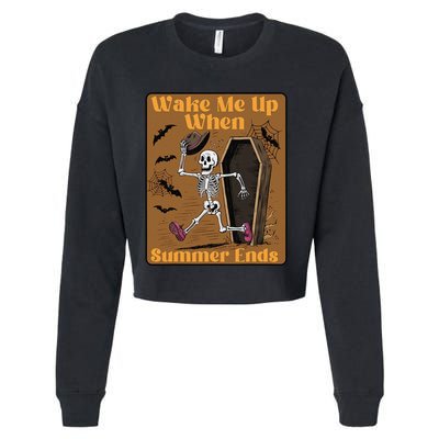 Wake Me Up When Summer Ends Funny Skeleton Running Halloween Cropped Pullover Crew