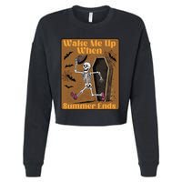 Wake Me Up When Summer Ends Funny Skeleton Running Halloween Cropped Pullover Crew