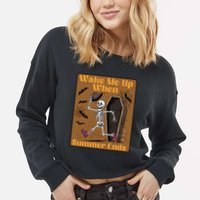 Wake Me Up When Summer Ends Funny Skeleton Running Halloween Cropped Pullover Crew
