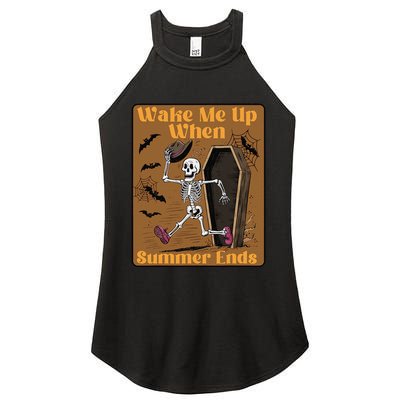 Wake Me Up When Summer Ends Funny Skeleton Running Halloween Women's Perfect Tri Rocker Tank