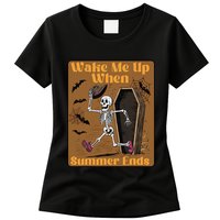 Wake Me Up When Summer Ends Funny Skeleton Running Halloween Womens T-Shirt