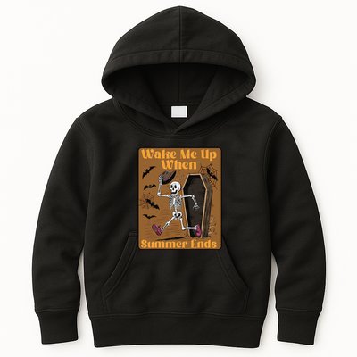 Wake Me Up When Summer Ends Funny Skeleton Running Halloween Kids Hoodie