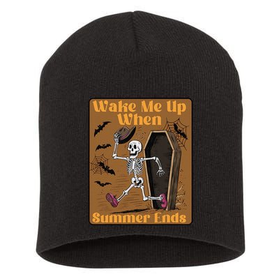 Wake Me Up When Summer Ends Funny Skeleton Running Halloween Short Acrylic Beanie
