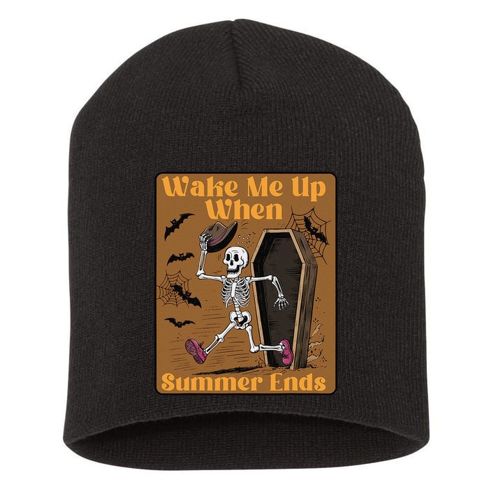 Wake Me Up When Summer Ends Funny Skeleton Running Halloween Short Acrylic Beanie
