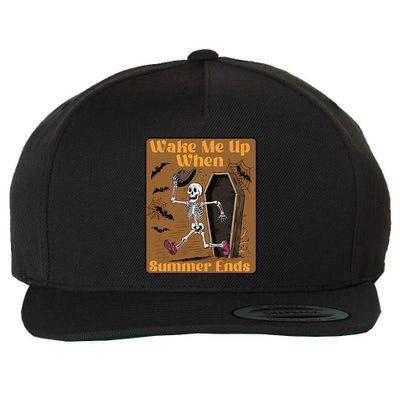 Wake Me Up When Summer Ends Funny Skeleton Running Halloween Wool Snapback Cap