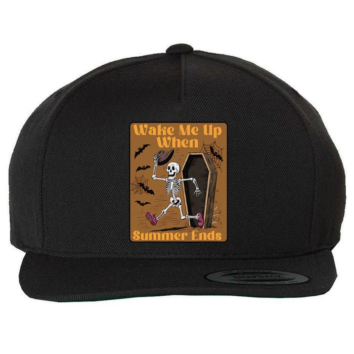 Wake Me Up When Summer Ends Funny Skeleton Running Halloween Wool Snapback Cap