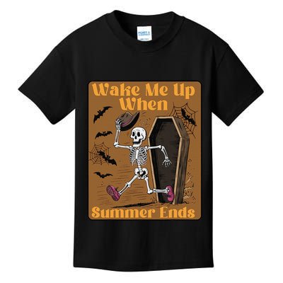 Wake Me Up When Summer Ends Funny Skeleton Running Halloween Kids T-Shirt