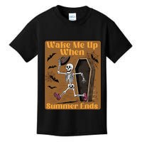 Wake Me Up When Summer Ends Funny Skeleton Running Halloween Kids T-Shirt