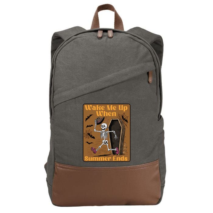 Wake Me Up When Summer Ends Funny Skeleton Running Halloween Cotton Canvas Backpack