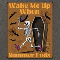 Wake Me Up When Summer Ends Funny Skeleton Running Halloween Cotton Canvas Backpack