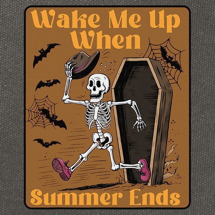 Wake Me Up When Summer Ends Funny Skeleton Running Halloween Cotton Canvas Backpack