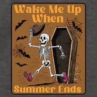 Wake Me Up When Summer Ends Funny Skeleton Running Halloween Vector Backpack