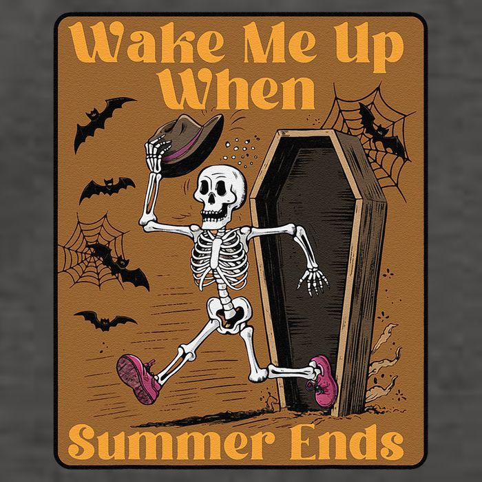 Wake Me Up When Summer Ends Funny Skeleton Running Halloween Vector Backpack