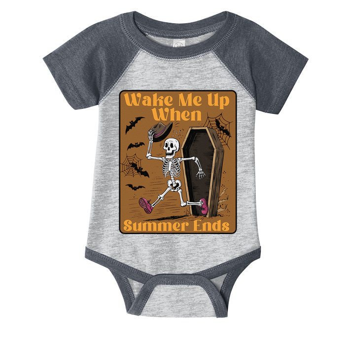 Wake Me Up When Summer Ends Funny Skeleton Running Halloween Infant Baby Jersey Bodysuit
