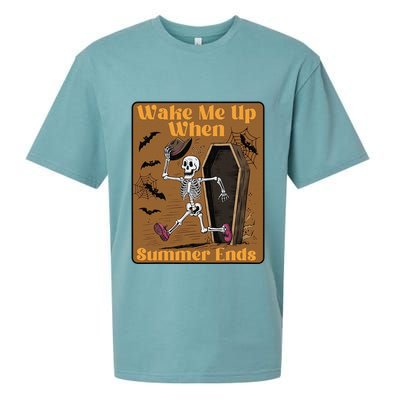 Wake Me Up When Summer Ends Funny Skeleton Running Halloween Sueded Cloud Jersey T-Shirt