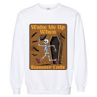 Wake Me Up When Summer Ends Funny Skeleton Running Halloween Garment-Dyed Sweatshirt