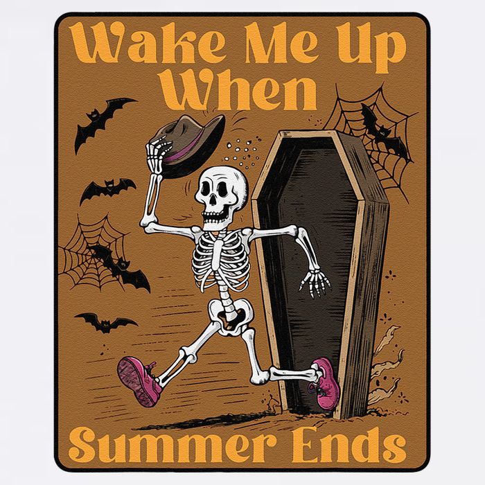 Wake Me Up When Summer Ends Funny Skeleton Running Halloween Garment-Dyed Sweatshirt