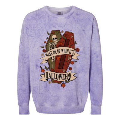 Wake Me Up When Its Halloween Funny Skeleton Coffin Colorblast Crewneck Sweatshirt