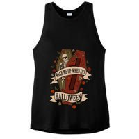 Wake Me Up When Its Halloween Funny Skeleton Coffin Ladies PosiCharge Tri-Blend Wicking Tank