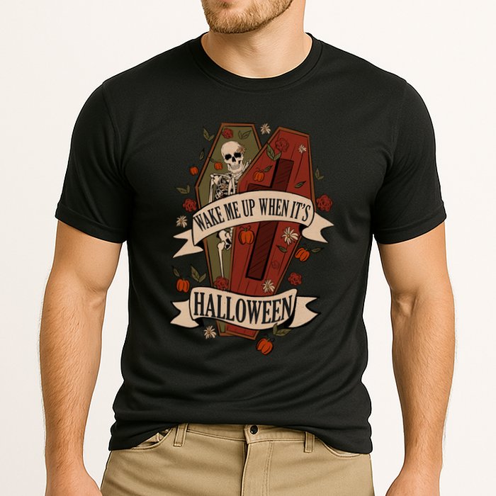Wake Me Up When Its Halloween Funny Skeleton Coffin Performance Shirt
