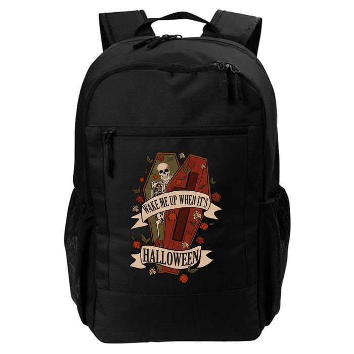 Wake Me Up When Its Halloween Funny Skeleton Coffin Backpack