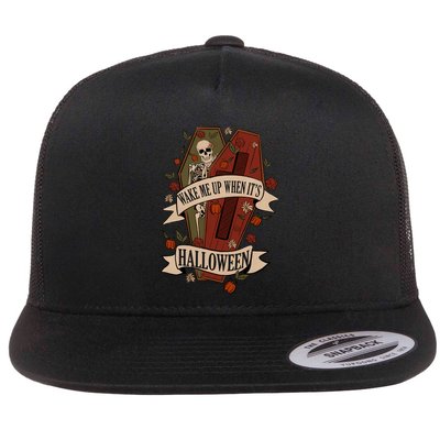 Wake Me Up When Its Halloween Funny Skeleton Coffin Flatbill Hat