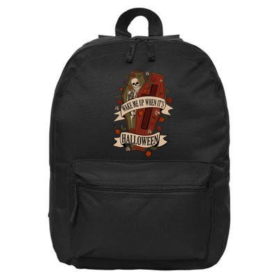 Wake Me Up When Its Halloween Funny Skeleton Coffin 16 in Basic Backpack