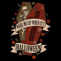 Wake Me Up When Its Halloween Funny Skeleton Coffin 16 in Basic Backpack