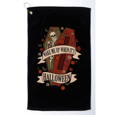 Wake Me Up When Its Halloween Funny Skeleton Coffin Golf Towel
