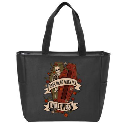Wake Me Up When Its Halloween Funny Skeleton Coffin Zip Tote Bag