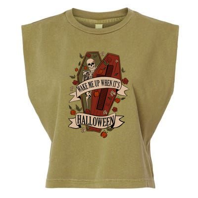 Wake Me Up When Its Halloween Funny Skeleton Coffin Garment-Dyed Women's Muscle Tee