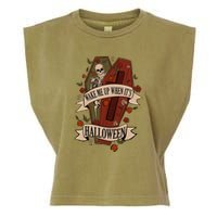 Wake Me Up When Its Halloween Funny Skeleton Coffin Garment-Dyed Women's Muscle Tee