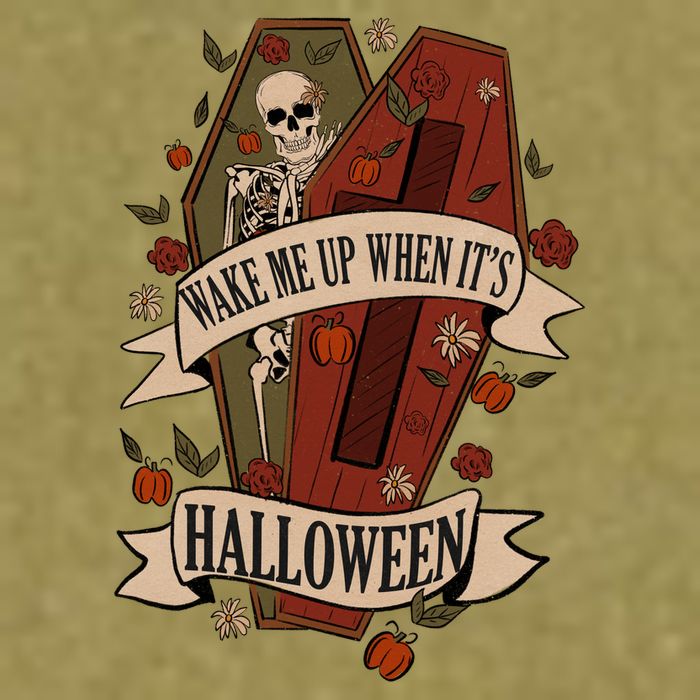 Wake Me Up When Its Halloween Funny Skeleton Coffin Garment-Dyed Women's Muscle Tee