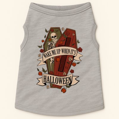 Wake Me Up When Its Halloween Funny Skeleton Coffin Doggie Tank