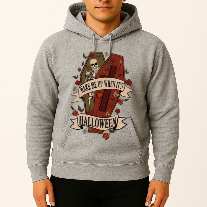 Wake Me Up When Its Halloween Funny Skeleton Coffin Hoodie