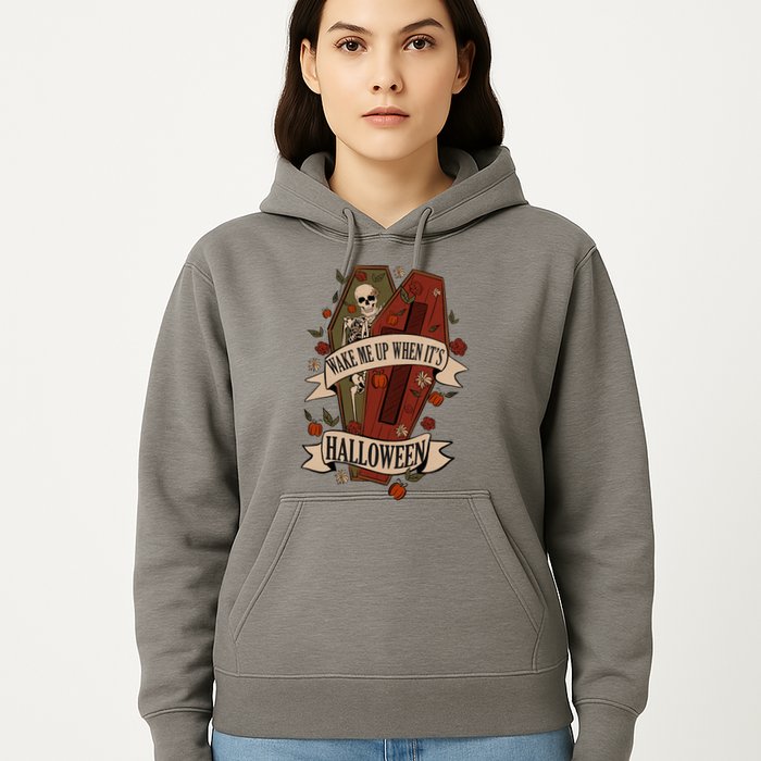 Wake Me Up When Its Halloween Funny Skeleton Coffin Hoodie