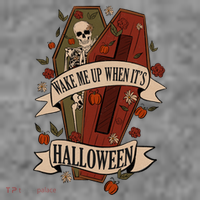Wake Me Up When Its Halloween Funny Skeleton Coffin Premium T-Shirt