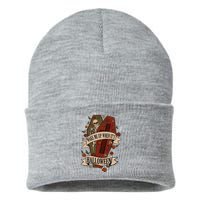 Wake Me Up When Its Halloween Funny Skeleton Coffin Sustainable Knit Beanie