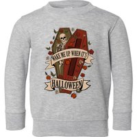 Wake Me Up When Its Halloween Funny Skeleton Coffin Toddler Sweatshirt