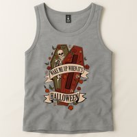 Wake Me Up When Its Halloween Funny Skeleton Coffin Tank Top