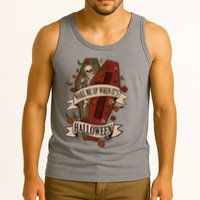 Wake Me Up When Its Halloween Funny Skeleton Coffin Tank Top