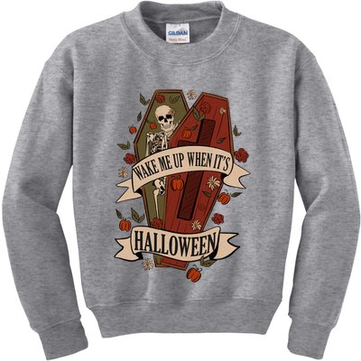 Wake Me Up When Its Halloween Funny Skeleton Coffin Kids Sweatshirt