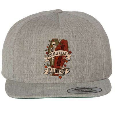 Wake Me Up When Its Halloween Funny Skeleton Coffin Wool Snapback Cap