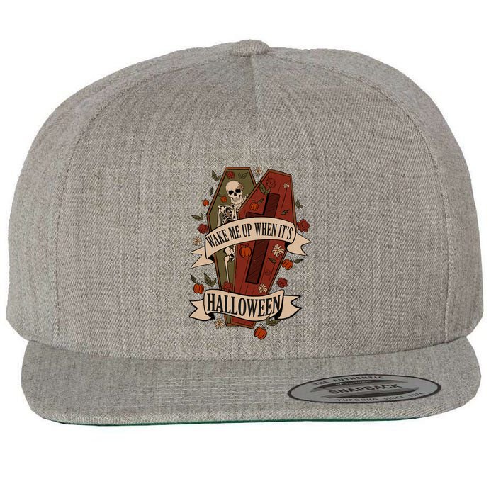 Wake Me Up When Its Halloween Funny Skeleton Coffin Wool Snapback Cap