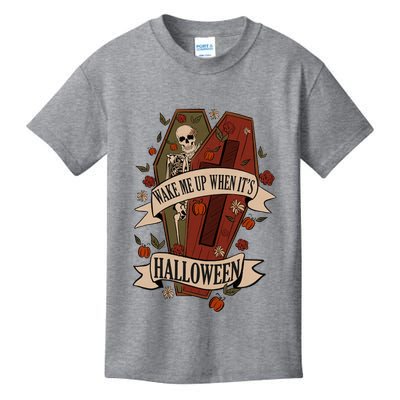 Wake Me Up When Its Halloween Funny Skeleton Coffin Kids T-Shirt