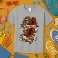 Wake Me Up When Its Halloween Funny Skeleton Coffin Kids T-Shirt