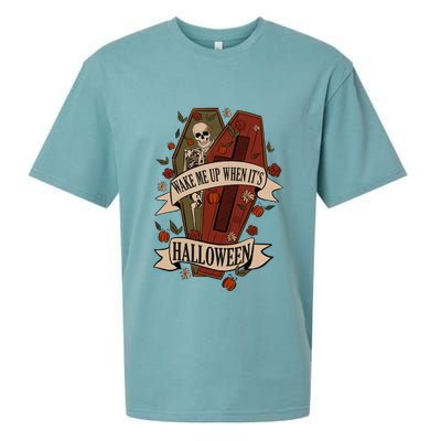 Wake Me Up When Its Halloween Funny Skeleton Coffin Sueded Cloud Jersey T-Shirt