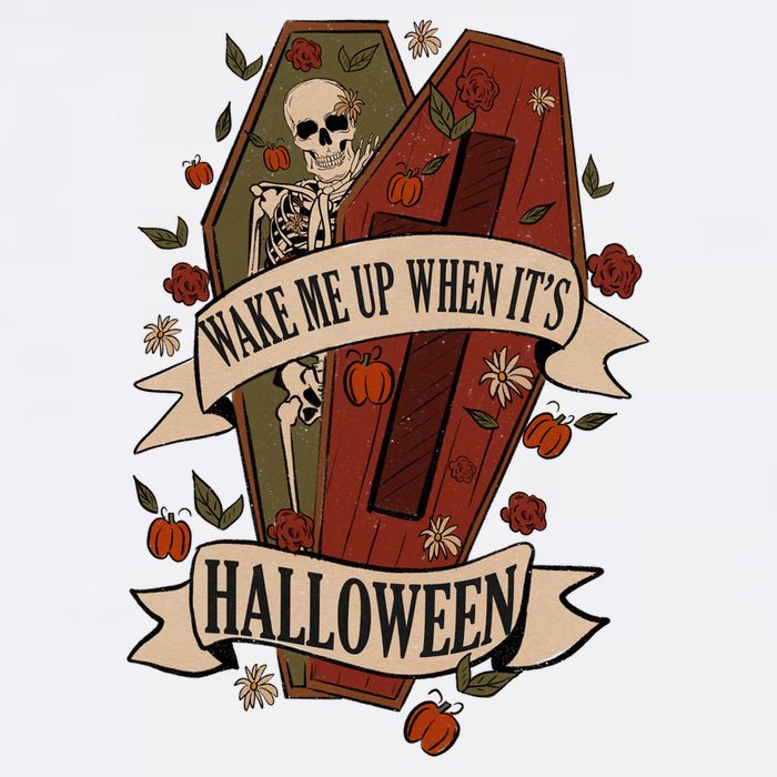 Wake Me Up When Its Halloween Funny Skeleton Coffin Garment-Dyed Sweatshirt