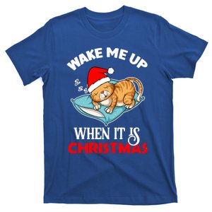 Wake Me Up When It Is Christmas Cat Lover Santa Winter Gift T-Shirt